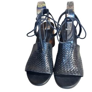 Vagabond Carol Black Leather Woven Strappy Block Heel Sandals